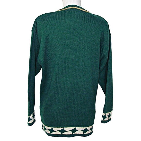 Vintage Lambelle Green Bright Floral Hat Design Tunic Sweater Wool Blend Sz M - Picture 3 of 12